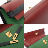 HERMES エルメス ケリー 32外縫い 2WAY ルージュアッシュ/ヴェール/ブルーインディゴ ○U刻印(1991年頃) レディース クシュベル ハンドバッグ Bランク 中古 銀蔵