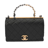 CHANEL シャネル トップハンドル フラップバッグ ブラック レディース カーフ ショルダーバッグ Bランク 中古 銀蔵