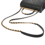 CHANEL シャネル トップハンドル フラップバッグ ブラック レディース カーフ ショルダーバッグ Bランク 中古 銀蔵