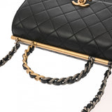 CHANEL シャネル トップハンドル フラップバッグ ブラック レディース カーフ ショルダーバッグ Bランク 中古 銀蔵