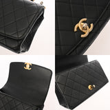 CHANEL シャネル トップハンドル フラップバッグ ブラック レディース カーフ ショルダーバッグ Bランク 中古 銀蔵