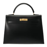 HERMES エルメス ケリー 32 外縫い ブラック □B刻印(1998年頃) レディース ボックスカーフ 2WAYバッグ Aランク 中古 銀蔵