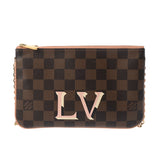 LOUIS VUITTON ルイヴィトン ダミエ ポシェット ドゥーブルジップ ブラウン/ピンク N60254 レディース ダミエキャンバス ショルダーバッグ Aランク 中古 銀蔵