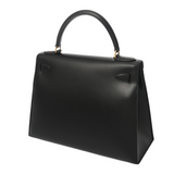 HERMES エルメス ケリー 28 外縫い ブラック □B刻印(1998年頃) レディース ボックスカーフ ハンドバッグ Aランク 中古 銀蔵