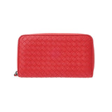 BOTTEGAVENETA ボッテガヴェネタ イントレチャート ラウンドファスナー財布 レッド レディース レザー 長財布 Aランク 中古 銀蔵