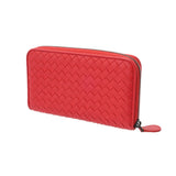 BOTTEGAVENETA ボッテガヴェネタ イントレチャート ラウンドファスナー財布 レッド レディース レザー 長財布 Aランク 中古 銀蔵