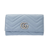 GUCCI グッチ GGマーモント ダブルG コンチネンタル ウォレット ライトブルー 443436 ユニセックス レザー 長財布 Aランク 中古 銀蔵