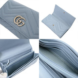 GUCCI グッチ GGマーモント ダブルG コンチネンタル ウォレット ライトブルー 443436 ユニセックス レザー 長財布 Aランク 中古 銀蔵