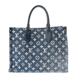 LOUIS VUITTON ルイヴィトン モノグラム オンザゴー MM ブルー M59608 レディース ジャガードデニム ハンドバッグ Aランク 中古 銀蔵