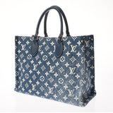 LOUIS VUITTON ルイヴィトン モノグラム オンザゴー MM ブルー M59608 レディース ジャガードデニム ハンドバッグ Aランク 中古 銀蔵