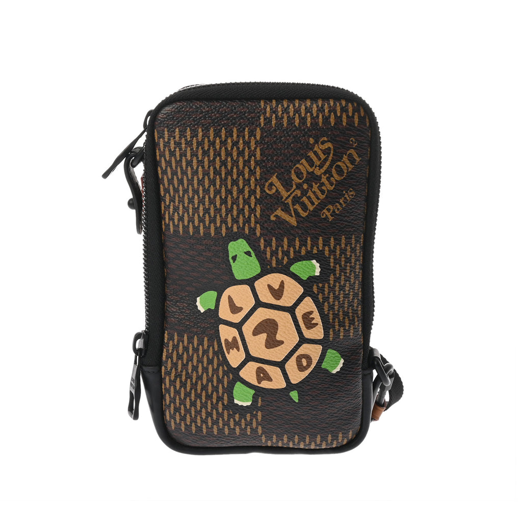 本物 ルイヴィトン LOUIS VUITTON LV ダブル フォン ポーチ ダミエ ジャイアント NIGO コラボ ショルダーバッグ ポシェット ブラウン N40377 ビトン バッグ 中古 ルイヴィトン ダブル フォン ポーチ NIGOコラボ ダミエ ブラウン ユニ