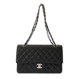 CHANEL シャネル チェーンショルダー 25cm Wフラップ ブラック A01112 レディース キャビアスキン ショルダーバッグ ABランク 中古 銀蔵