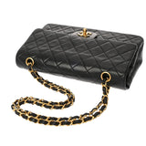 CHANEL シャネル チェーンショルダー 25cm Wフラップ ブラック A01112 レディース ラムスキン ショルダーバッグ ABランク 中古 銀蔵