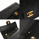 CHANEL シャネル チェーンショルダー 25cm Wフラップ ブラック A01112 レディース ラムスキン ショルダーバッグ ABランク 中古 銀蔵