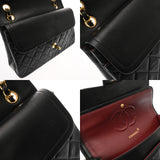 CHANEL シャネル チェーンショルダー 25cm Wフラップ ブラック A01112 レディース ラムスキン ショルダーバッグ ABランク 中古 銀蔵