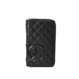 CHANEL シャネル カンボンライン ラウンドファスナー ブラック/ブラックエナメル A26710 レディース レザー 長財布 Bランク 中古 銀蔵