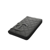 CHANEL シャネル カンボンライン ラウンドファスナー ブラック/ブラックエナメル A26710 レディース レザー 長財布 Bランク 中古 銀蔵