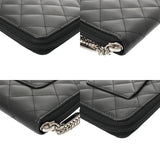 CHANEL シャネル カンボンライン ラウンドファスナー ブラック/ブラックエナメル A26710 レディース レザー 長財布 Bランク 中古 銀蔵