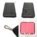 CHANEL シャネル カンボンライン ラウンドファスナー ブラック/ブラックエナメル A26710 レディース レザー 長財布 Bランク 中古 銀蔵
