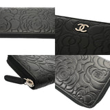 CHANEL シャネル ラウンドファスナーカメリア ブラック メンズ レザー 長財布 ABランク 中古 銀蔵