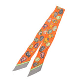 HERMES エルメス ツイリー JOCKEY オレンジ/マルチ レディース シルク100％ スカーフ Bランク 中古 銀蔵