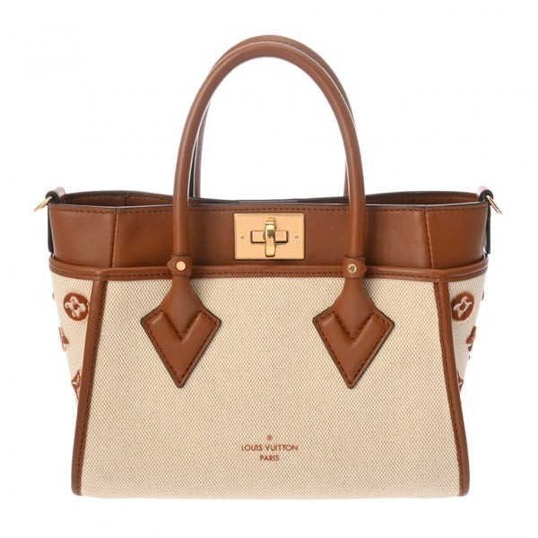 ★3日以内返品可★ 美品 LOUIS VUITTON ルイ・ヴィトン キャンバス オンマイサイドPM M59905 2wayショルダーバッグ ベージュ ブラウン キャンバス レザー レディース ルイヴィトン オンマイサイド PM モノグラム ベージュ/ブラウン