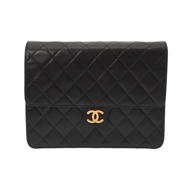 CHANEL シャネル マトラッセ プッシュロック 22cm チェーンショルダー ラムスキン 黒（ゴールド金具）ショルダーバッグ レディース 【送料無料】【中古】 CHANEL - CHANEL シャネル マトラッセ プッシュロック 22 チェーン