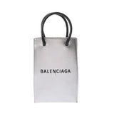 BALENCIAGA バレンシアガ ショッピングフォンホルダー シルバー 593826 レディース レザー ショルダーバッグ ABランク 中古 銀蔵