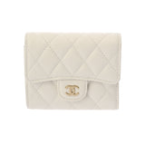 CHANEL シャネル クラシック スモールフラップウォレット ホワイト AP0229 レディース グレインドカーフスキン 三つ折り財布 ABランク 中古 銀蔵