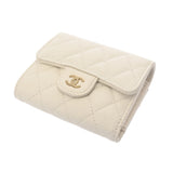 CHANEL シャネル クラシック スモールフラップウォレット ホワイト AP0229 レディース グレインドカーフスキン 三つ折り財布 ABランク 中古 銀蔵