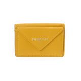 BALENCIAGA バレンシアガ ペーパーミニウォレット イエロー 391446 レディース レザー 三つ折り財布 ABランク 中古 銀蔵