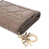CHRISTIAN DIOR クリスチャンディオール カナージュ LadyDior Louts コンパクトウォレット グレージュ S01810NMJ レディース ラムスキン 三つ折り財布 ABランク 中古 銀蔵