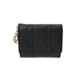 CHRISTIAN DIOR クリスチャンディオール カナージュ LadyDior Louts コンパクトウォレット ブラック S01810NMJ_M900 レディース ラムスキン 三つ折り財布 ABランク 中古 銀蔵
