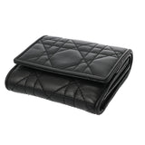 CHRISTIAN DIOR クリスチャンディオール カナージュ LadyDior Louts コンパクトウォレット ブラック S01810NMJ_M900 レディース ラムスキン 三つ折り財布 ABランク 中古 銀蔵