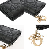 CHRISTIAN DIOR クリスチャンディオール カナージュ LadyDior Louts コンパクトウォレット ブラック S01810NMJ_M900 レディース ラムスキン 三つ折り財布 ABランク 中古 銀蔵