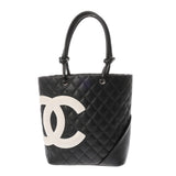 CHANEL シャネル カンボンライン スモールトート ブラック/ホワイト A25166 レディース カーフ トートバッグ ABランク 中古 銀蔵