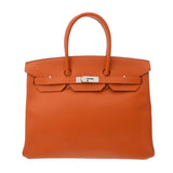 HERMES エルメス バーキン 35 オレンジ □Q刻印(2013年頃) ユニセックス ヴォーエプソン ハンドバッグ Aランク 中古 銀蔵