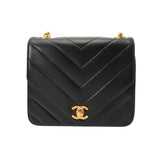 CHANEL シャネル Vステッチ チェーンショルダー 25cm ブラック レディース ラムスキン ショルダーバッグ ABランク 中古 銀蔵