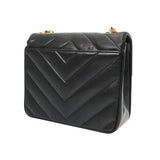 CHANEL シャネル Vステッチ チェーンショルダー 25cm ブラック レディース ラムスキン ショルダーバッグ ABランク 中古 銀蔵