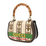 GUCCI グッチ バンブー 2WAY SONY 100周年記念モデル ホワイト/ブラウン 681173 レディース キャンバス カーフ ハンドバッグ Aランク 中古 銀蔵
