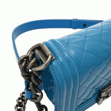 CHANEL シャネル ボーイシャネル チェーンショルダー ブルー A67086 レディース パテントレザー ショルダーバッグ ABランク 中古 銀蔵