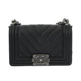 CHANEL シャネル ボーイシャネル Vステッチ チェーンショルダー 20cm ブラック A67085 レディース キャビアスキン ショルダーバッグ ABランク 中古 銀蔵
