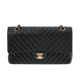 CHANEL シャネル マトラッセ Wフラップ Wチェーンショルダー 25 Vステッチ ブラック A01112 レディース キャビアスキン ショルダーバッグ ABランク 中古 銀蔵