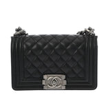 CHANEL シャネル ボーイシャネル チェーンショルダー 20cm ブラック A67085 レディース キャビアスキン ショルダーバッグ Aランク 中古 銀蔵