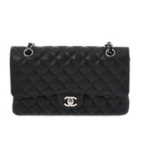 CHANEL シャネル マトラッセ Wフラップ Wチェーンショルダー 25 ブラック A01112 レディース キャビアスキン ショルダーバッグ ABランク 中古 銀蔵