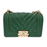CHANEL シャネル ボーイシャネル チェーンショルダー 20cm Vステッチ グリーン A67085 レディース キャビアスキン ショルダーバッグ Aランク 中古 銀蔵