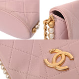 CHANEL シャネル マトラッセ チェーンショルダー ピンク レディース ラムスキン フェイクパール ショルダーバッグ ABランク 中古 銀蔵