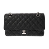 CHANEL シャネル マトラッセ Wフラップ Wチェーンショルダー 25cm ブラック A01112 レディース キャビアスキン ショルダーバッグ ABランク 中古 銀蔵