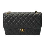 CHANEL シャネル マトラッセ チェーンショルダー 30cm Wフラップ ブラック A58600 レディース キャビアスキン ショルダーバッグ Aランク 中古 銀蔵