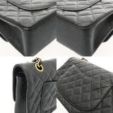 CHANEL シャネル マトラッセ Wフラップ チェーンショルダー 25cm ブラック A01112 レディース キャビアスキン ショルダーバッグ ABランク 中古 銀蔵